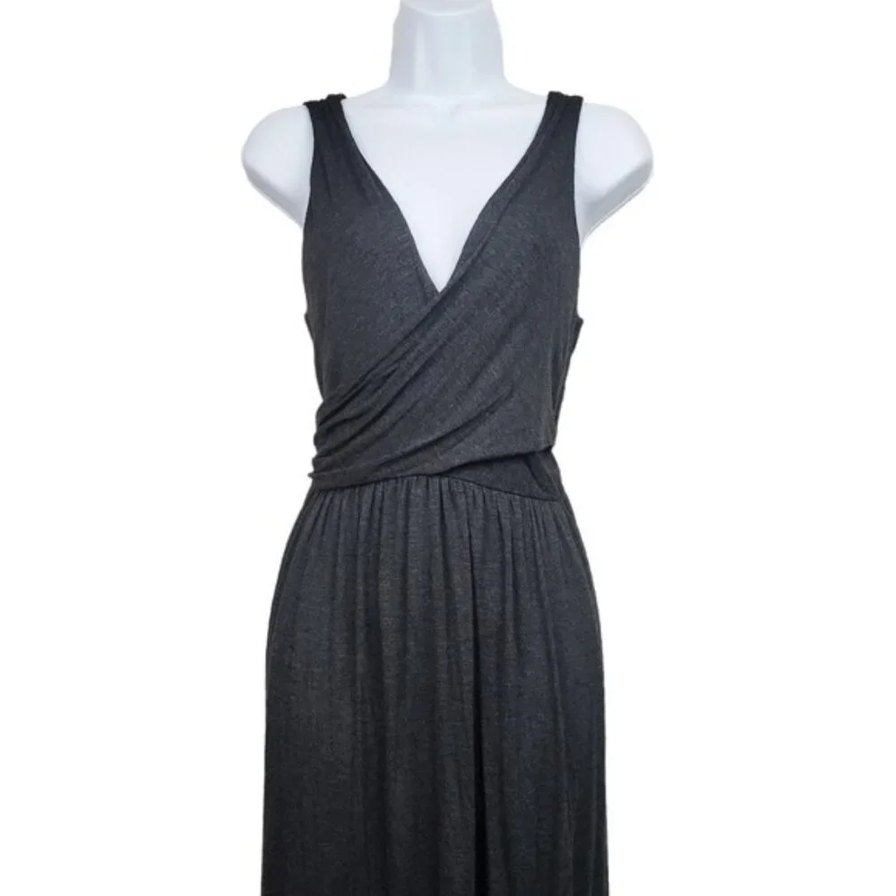 Loft Womens Sleeveless Grey V-Neck Crossover Front Jersey Maxi Dress Size S NWT - Picture 2 of 7